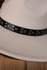 Studded Strap Flat Brim Fashion Fedora Hat - Image 2