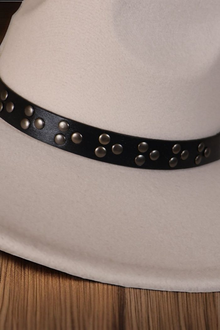 Studded Strap Flat Brim Fashion Fedora Hat - Image 2
