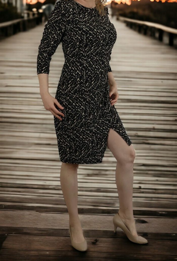 Print round neck, three-quarter sleeve Bodycon Dress