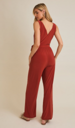 V-NECK SLEEVELESS WAIST TIE WIDE LEG JUMPSUIT - Image 2