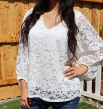 Lace Majesty 3/4 Sleeve White Lace Blouse
