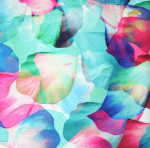 Neon Turquoise Pink Petals Satin Print Hair Scrunchie - Image 2