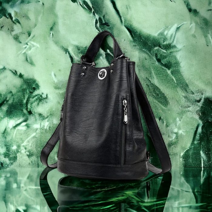 Large-Capacity Convertible Leather Bag Backpack -Black - Image 1