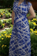 Abstract V Neck Sleeveless Maxi Dress with Slit Color Royal Blue