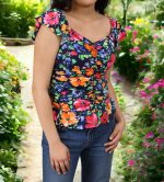 Sweetheart V Neck Flutter Ruffle Sleeve Knit Blouse PERCEPTION CONCEPT - Image 2