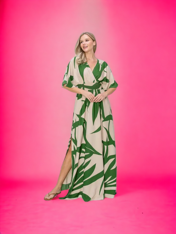 ONE THE LAND Kimono Summer Dress Green/Khaki - Image 2