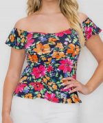 Sweetheart V Neck Flutter Ruffle Sleeve Knit Blouse PERCEPTION CONCEPT - Image 3