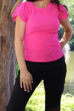 Eyelet Contrast Sleeve Top