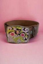 Florencia Genuine Leather Belt with Western Style Enamel Buckle Black 34''
