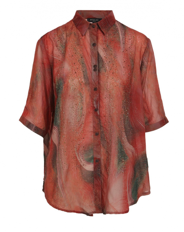 BEULAHSTYLE Abstract Swirl Printed Chiffon Blouse - Image 1