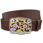 Florencia Genuine Leather Belt with Western Style Enamel Buckle Black 34'' - Image 2