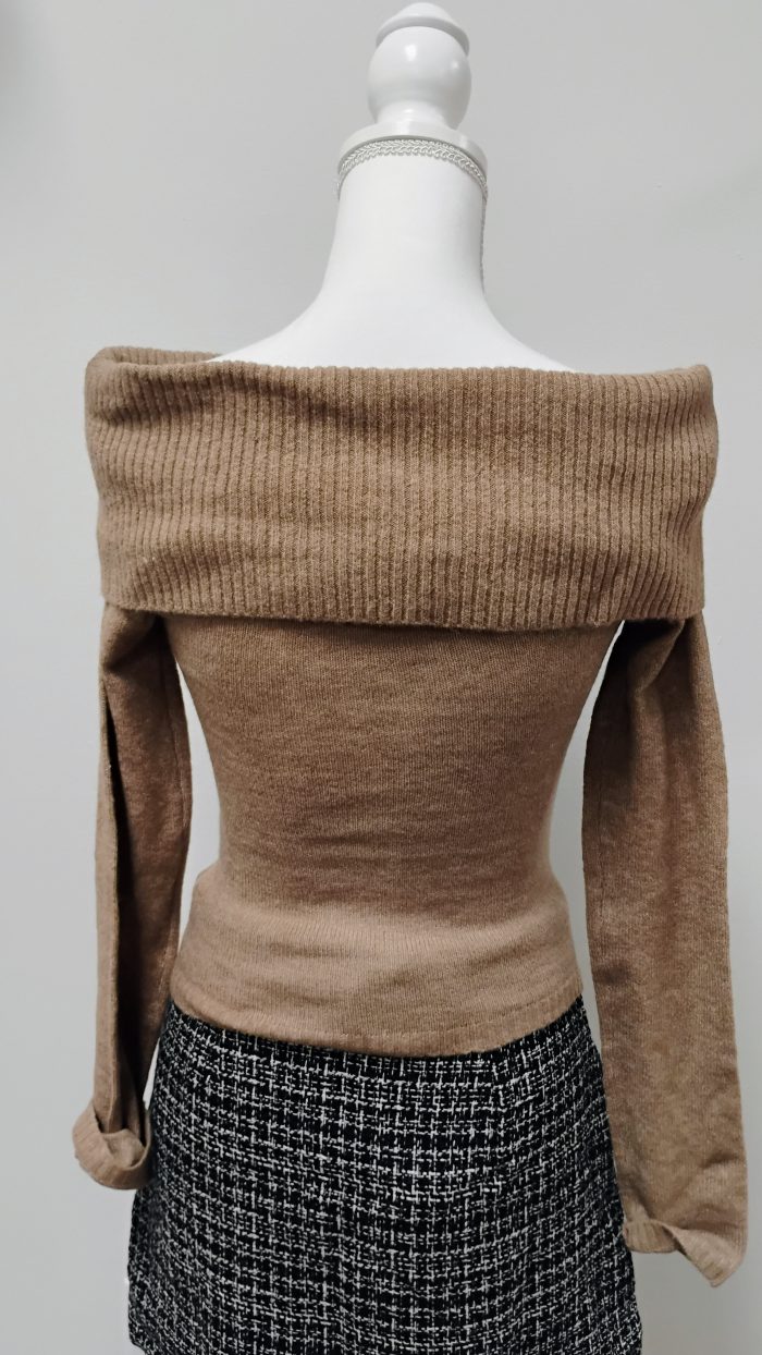 Ribbed Off-the-Shoulder Sweater - Image 1