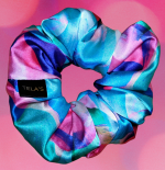 Neon Turquoise Pink Petals Satin Print Hair Scrunchie