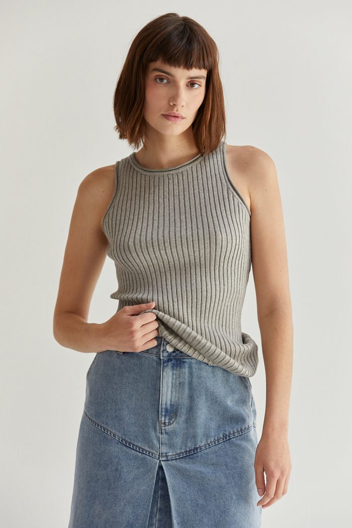 Renae Lurex Ribbed Tank Top CRESCENT - Image 3