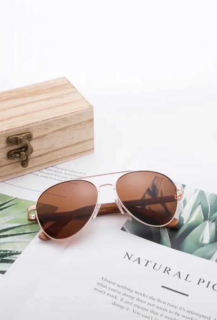 Real Zebra Wood Silver Framed Classic Aviators By Wudn SUNGLASSES - Image 1