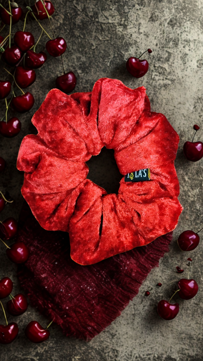 Cherry Red Velvet Scrunchie - Image 2