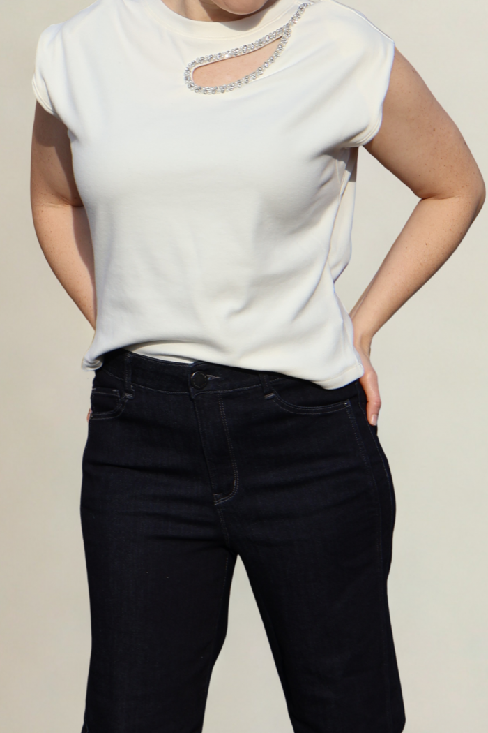 Embellished Cutout Cap Sleeve Top - Image 1