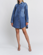 Oversized Denim Shirtdress Tunic with Pockets - Image 2