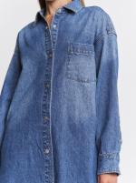 Oversized Denim Shirtdress Tunic with Pockets