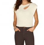Embellished Cutout Cap Sleeve Top - Image 2