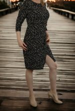 Print round neck, three-quarter sleeve Bodycon Dress