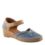 Spring Step Ezlyn - Leather Laser-Cut Wedge Sandal (Denim Multi) - Image 5