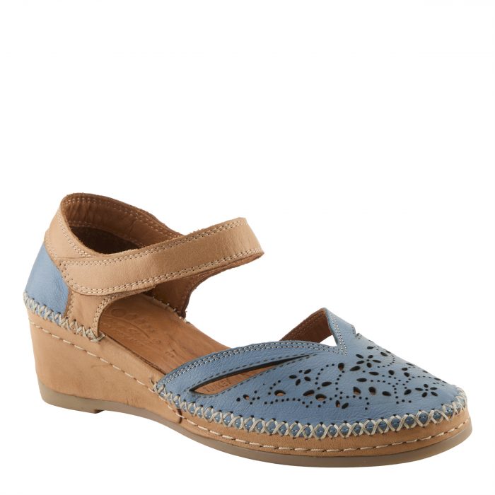 Spring Step Ezlyn - Leather Laser-Cut Wedge Sandal (Denim Multi) - Image 5