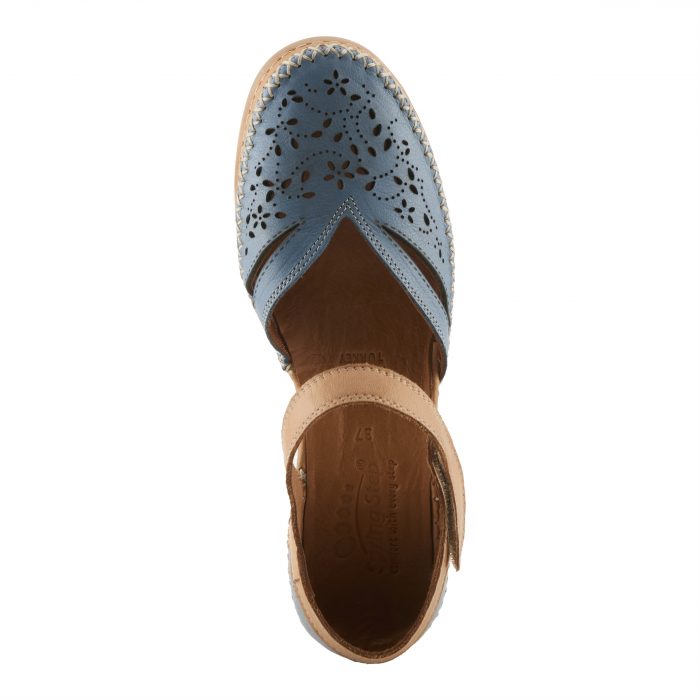 Spring Step Ezlyn - Leather Laser-Cut Wedge Sandal (Denim Multi) - Image 4