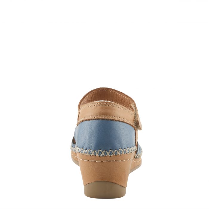 Spring Step Ezlyn - Leather Laser-Cut Wedge Sandal (Denim Multi) - Image 3