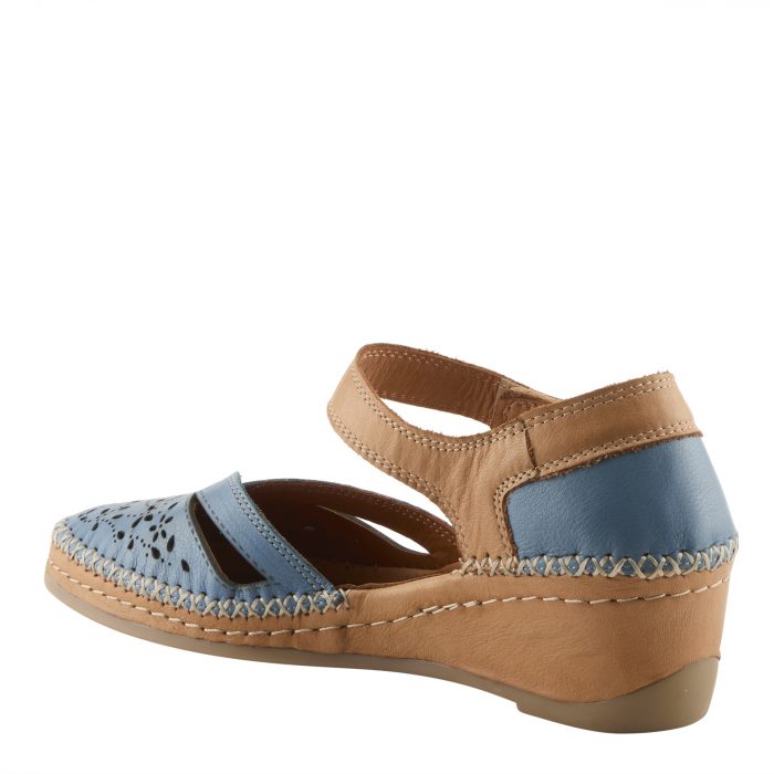Spring Step Ezlyn - Leather Laser-Cut Wedge Sandal (Denim Multi) - Image 2