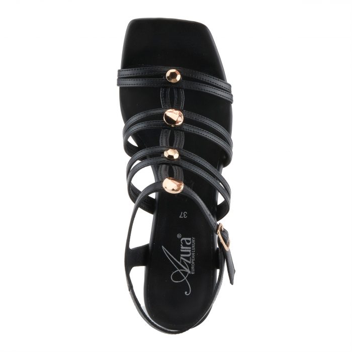 Azura by Spring Step Women's Leather Kutir-B Block Heel Sandal - Black/Gold - Image 1