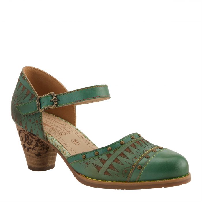 L'Artiste by Spring Step - Niobella Hand-Painted Green Leather Art Heel - Image 1