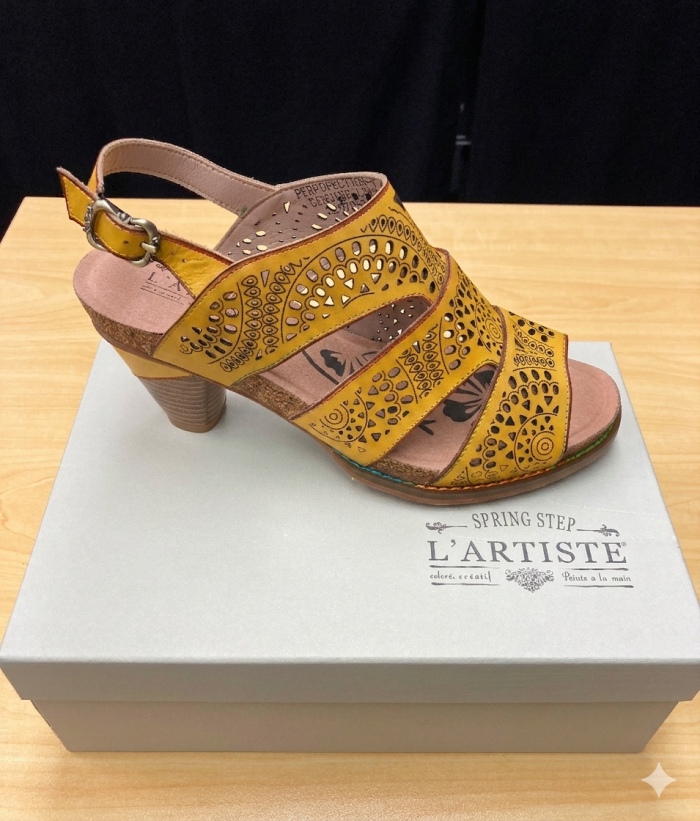 L’Artiste Perfoection Hand-Painted Leather Heeled Sandal – Mustard Multi - Image 1