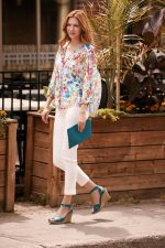 Renuar Ocean Combo Floral Puff-Sleeve Blouse with Cami Set - Image 3