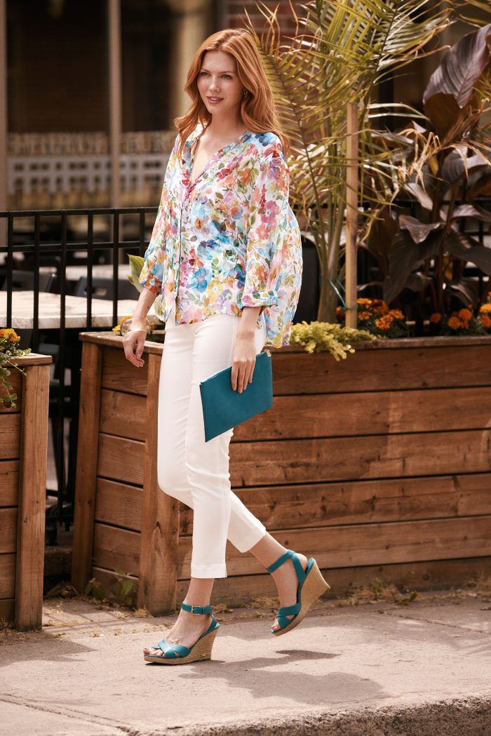 Renuar Ocean Combo Floral Puff-Sleeve Blouse with Cami Set - Image 3