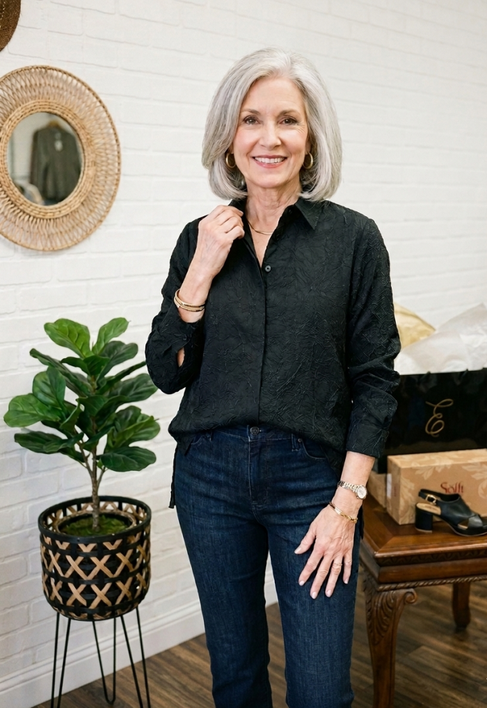 Ravel Signature "Labyrinth" Textured Blouse – Midnight Black - Image 1