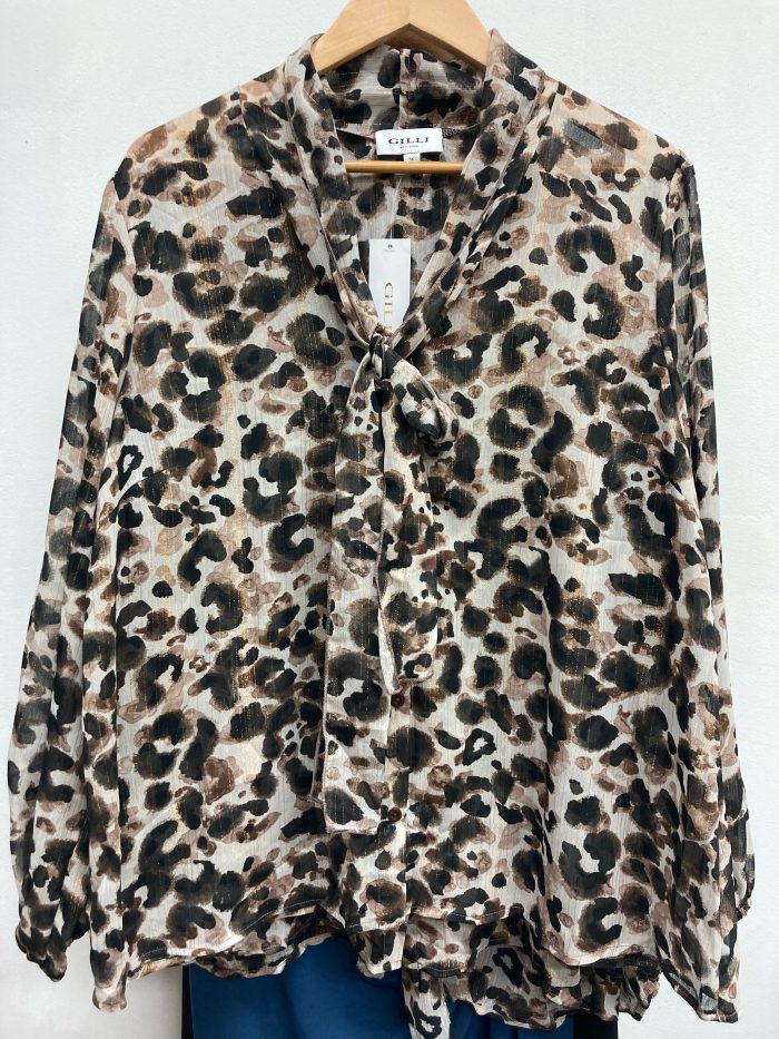 Gilli Gilded Leopard Tie-Neck Blouse - Image 1
