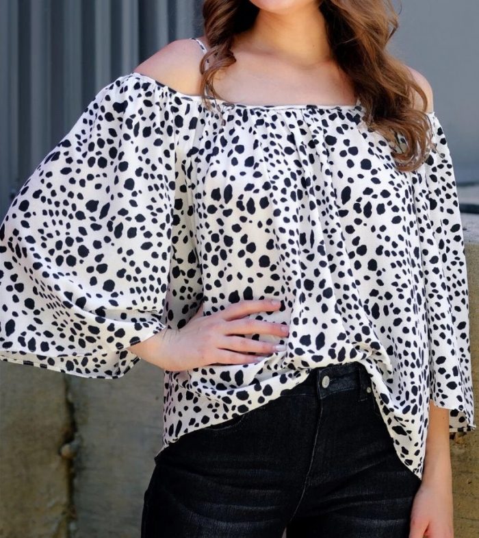 Jess Lea | Made in USA | Monochrome Animal Print Off-the-Shoulder Top - Image 1