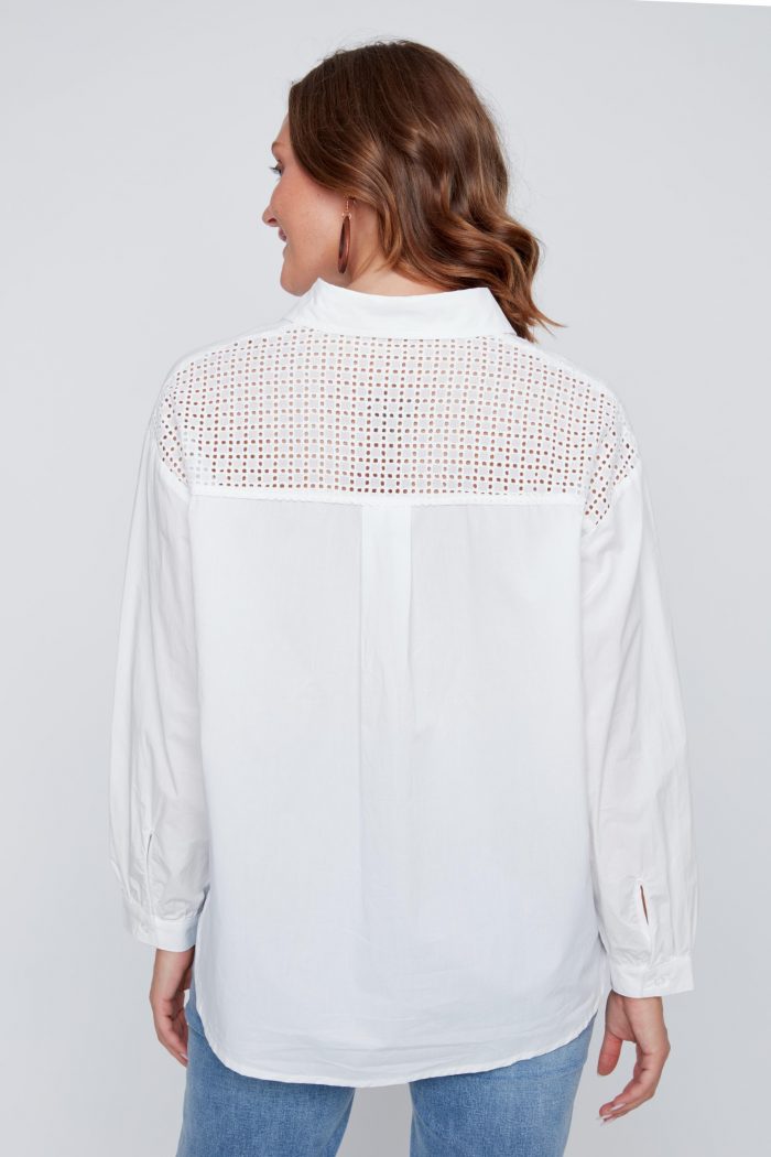 Coco Y Club "Luxe Eyelet" 100% Cotton Button-Down – Off-White - Image 1