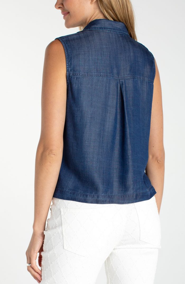 Liverpool Los Angeles "Serene Shore" Sleeveless Denim Button Top - Image 1