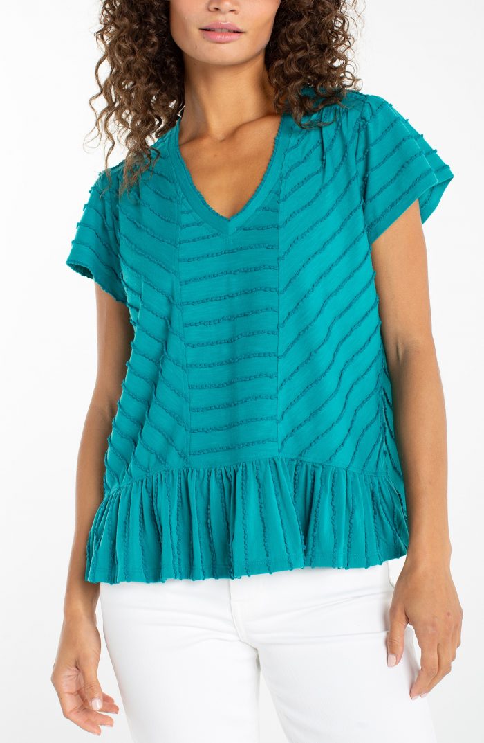 Liverpool Los Angeles Short Sleeve V-Neck Knit Top w/ Miter Detail - Image 1
