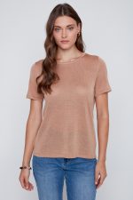 Coco Y Club Bronze Metallic Shimmer Knit Sweater | 87% Viscose | Tela’s Boutique