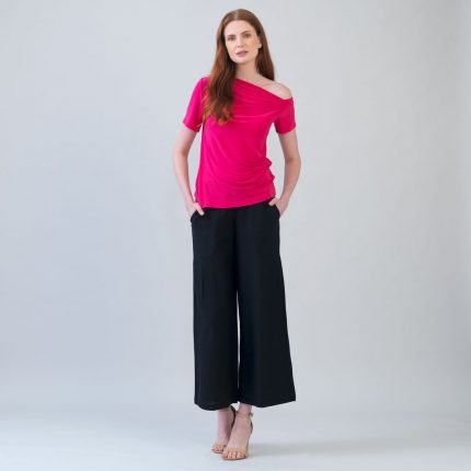 Clara Sunwoo Angular Drape Neck Soft Knit Top - Hot Pink