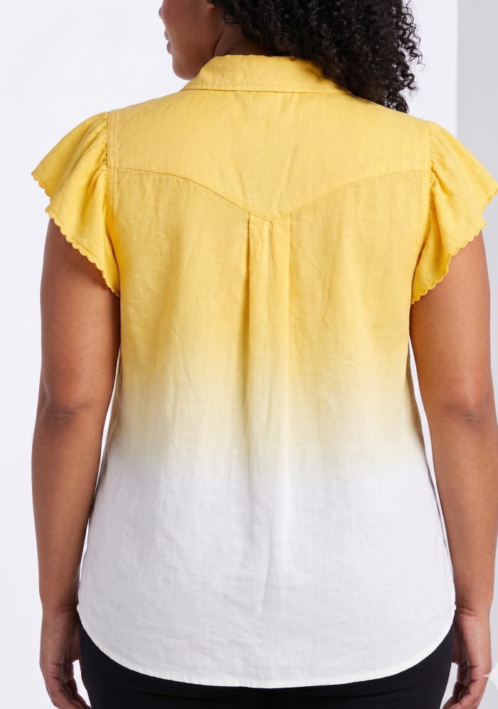 Democracy Plus Size Spiced Ginger Linen-Blend Safari Blouse | Sun-Drenched Yellow Button-Down - Image 2