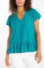 Liverpool Los Angeles Short Sleeve V-Neck Knit Top w/ Miter Detail