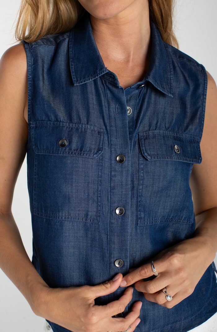 Liverpool Los Angeles "Serene Shore" Sleeveless Denim Button Top - Image 2