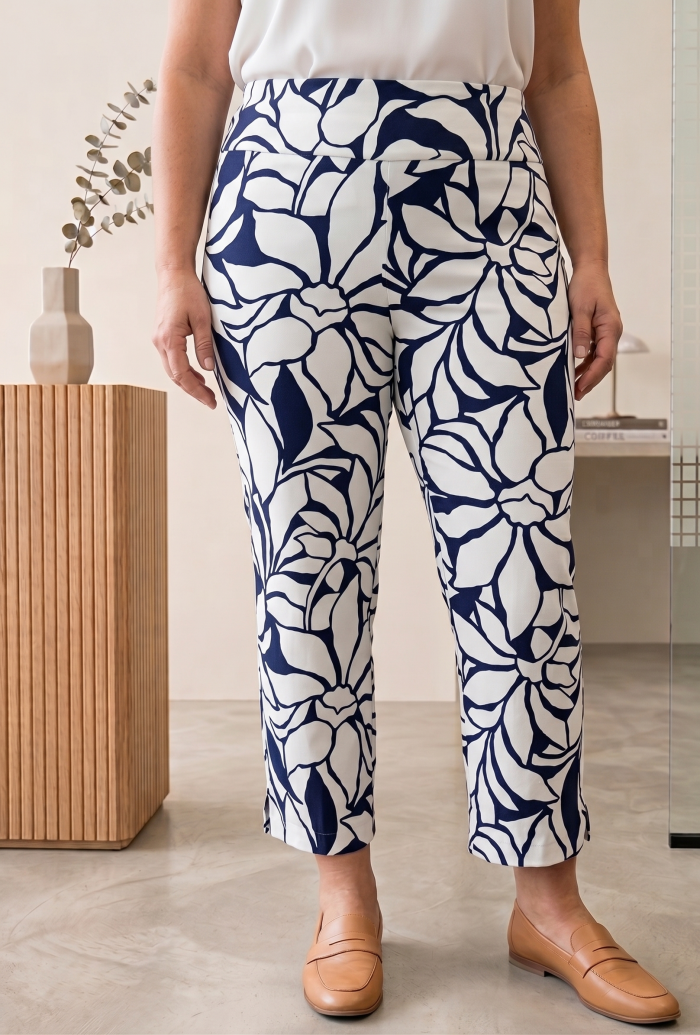 Zac & Rachel "The Ultimate" Tummy-Control Crop – Navy Grand Floral - Image 1