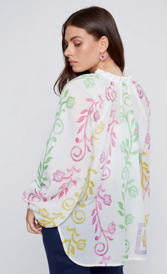 Coco Y Club Women's Watercolor Floral Peasant Blouse – Boho Woven Top – Spring 2026 - Image 2