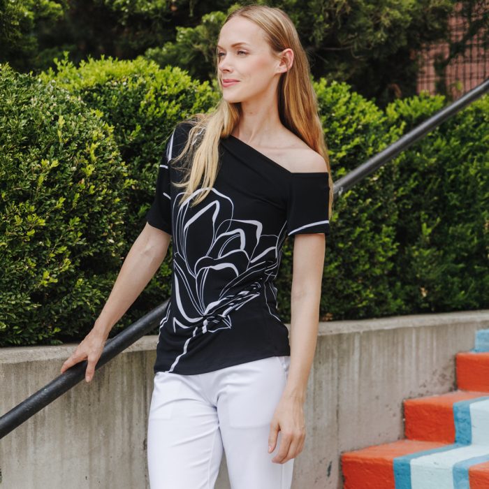 Clara Sunwoo Floral Outline Angular Drape Top - Image 2
