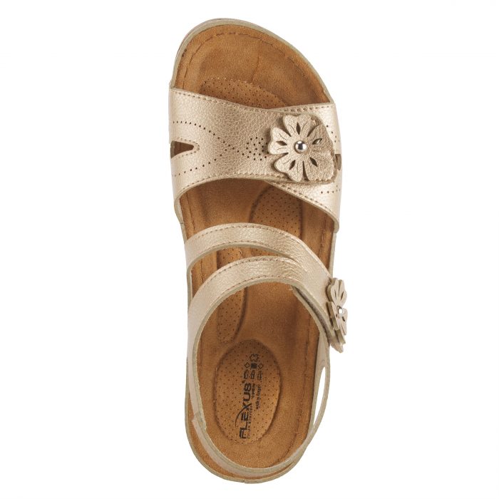 Flexus Poncia Gold Floral Comfort Wedge Sandal - Image 3